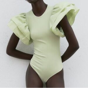 Zara Ruffled Sleeve Ribbed Body Suit